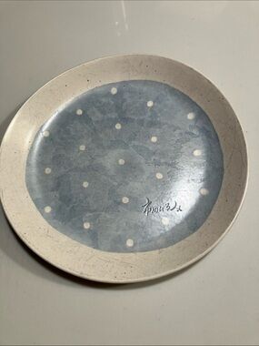 Ceramic Polka Dot 9” Salad Plate in Blue and Cream X 3